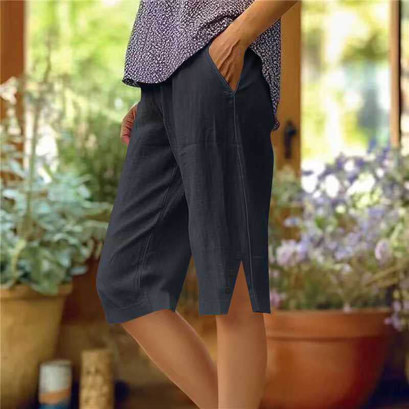 【Coton Et Lin】Pantalon Décontracté De Couleur Unie
