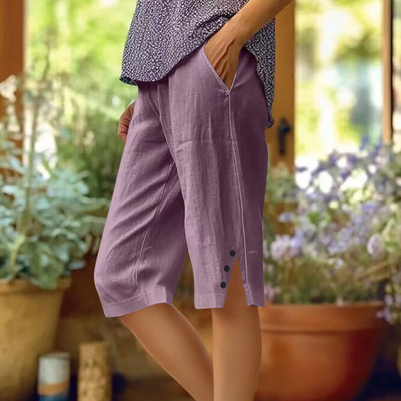 【Coton Et Lin】Pantalon Décontracté De Couleur Unie