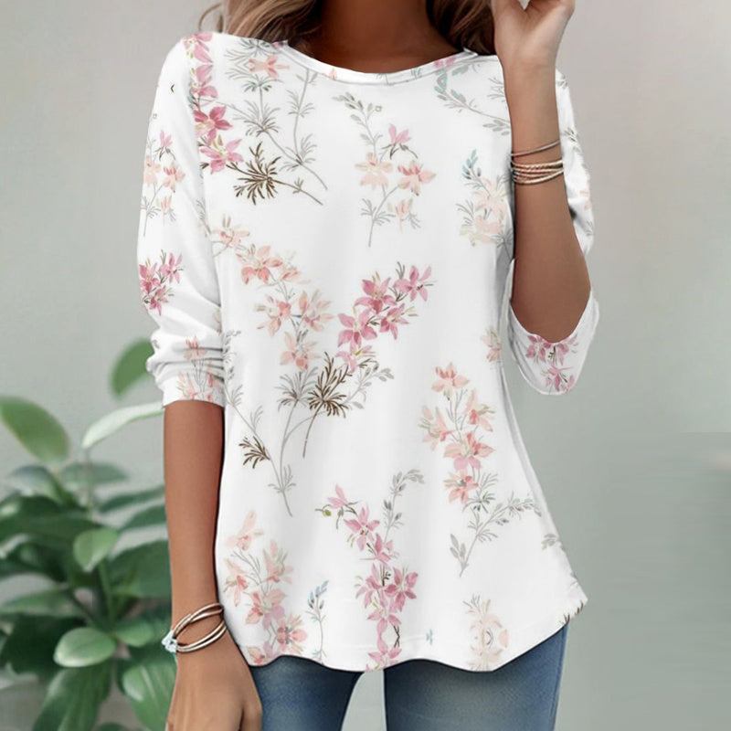 【Manches Longues】T-Shirt À Imprimé Floral Vintage