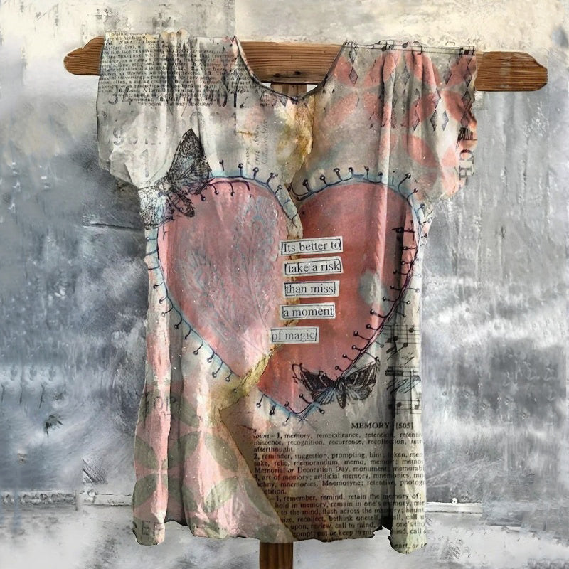 T-Shirt Vintage À Imprimé Coeur