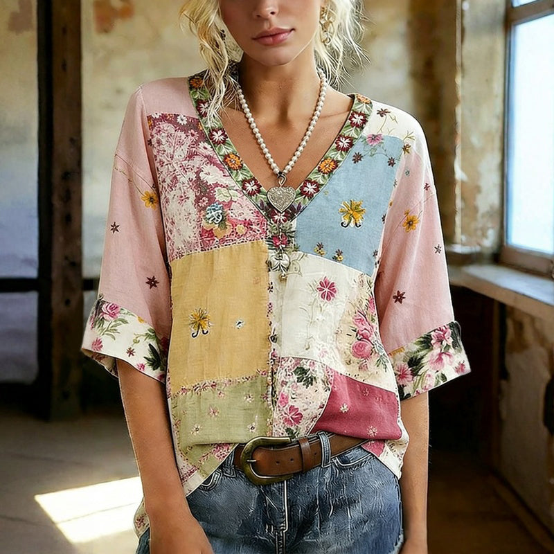 Blouse Vintage À Imprimé Floral