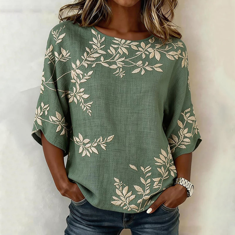 Blouse À Imprimé Feuilles Vintage