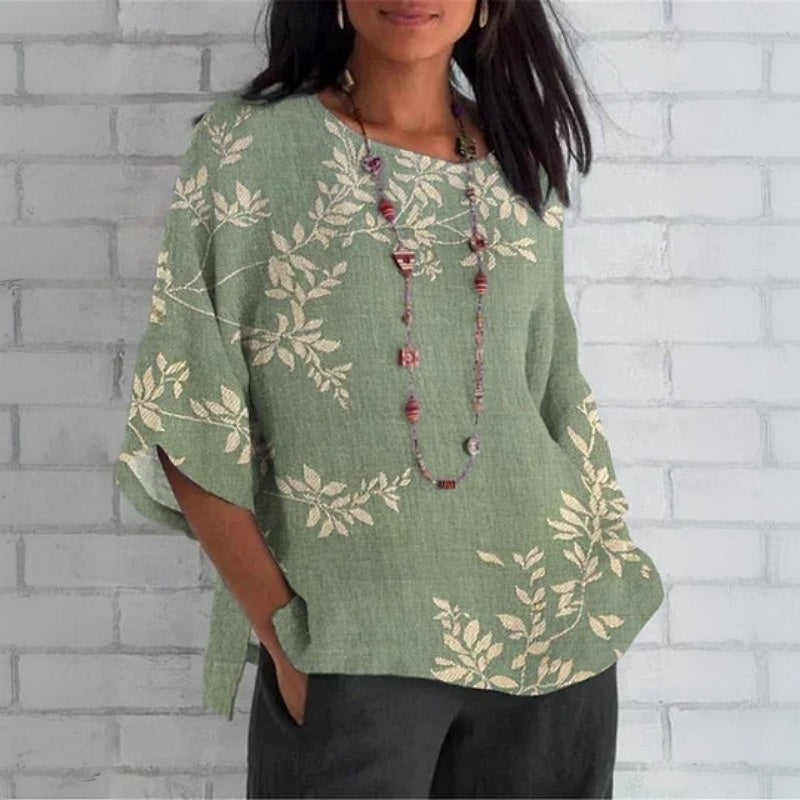 Blouse À Imprimé Feuilles Vintage