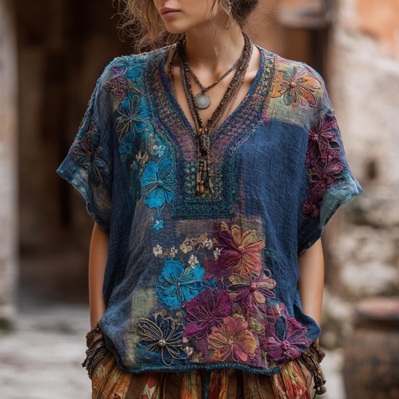 Blouse Vintage À Imprimé Floral