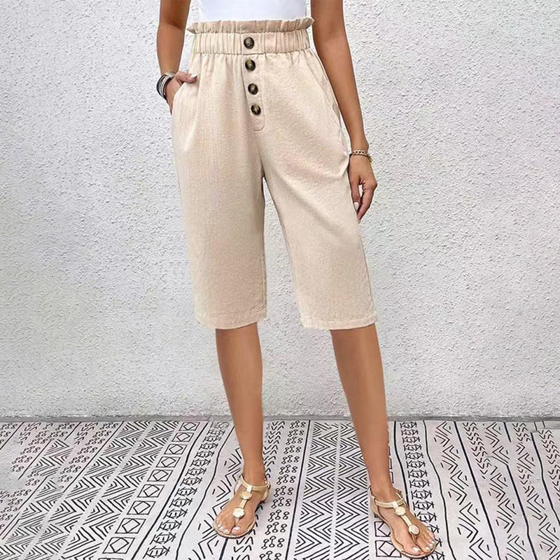 【Coton Et Lin】Pantalon Décontracté De Couleur Unie
