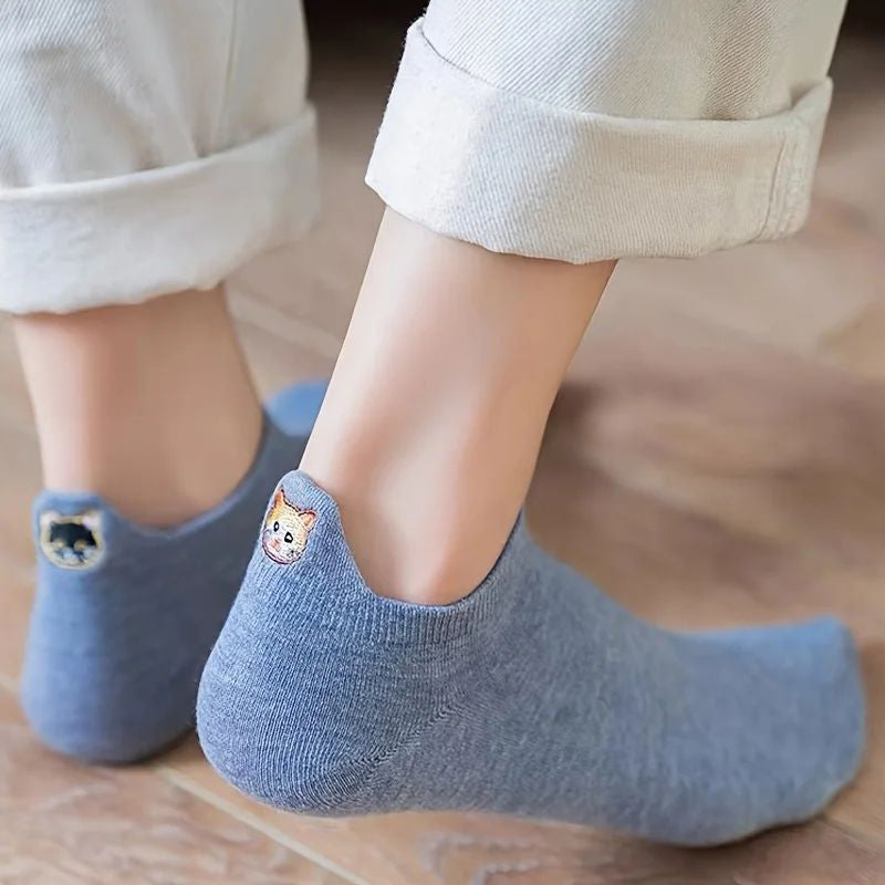 Chaussettes Décontractées À Broderie Chat