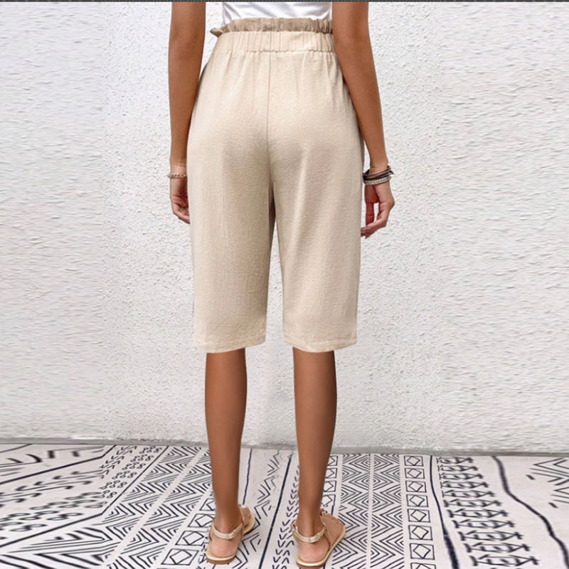 【Coton Et Lin】Pantalon Décontracté De Couleur Unie