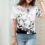 T-Shirt À Fleurs À Blocs De Couleurs