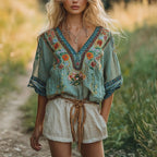 Blouse À Imprimé Floral Vintage