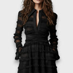Noémie™ — Robe noire élégante à texture raffinée