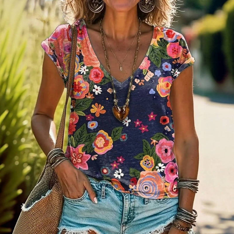 T-Shirt Décontracté À Imprimé Floral